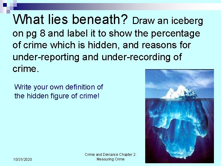 What lies beneath? Draw an iceberg on pg 8 and label it to show