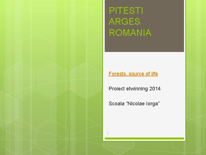 PITESTI ARGES ROMANIA Forests, source of life Proiect etwinning 2014 Scoala “Nicolae Iorga” 1