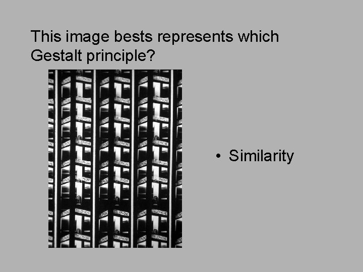 This image bests represents which Gestalt principle? • Similarity 