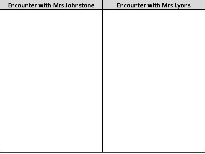 Encounter with Mrs Johnstone Encounter with Mrs Lyons 