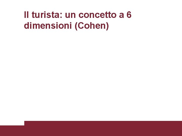 Il turista: un concetto a 6 dimensioni (Cohen) 