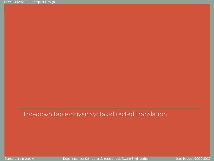 COMP 442/6421 – Compiler Design 2 Click to edit Master title style Top-down table-driven COMP 442/6421 – Compiler Design 2 Click to edit Master title style Top-down table-driven