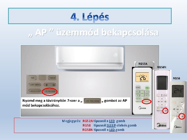 „ AP ” üzemmód bekapcsolása RG 52 A RG 58 N RG 58 Megjegyzés: