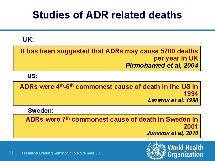 Studies of ADR related deaths UK: It has been suggested that ADRs may cause Studies of ADR related deaths UK: It has been suggested that ADRs may cause