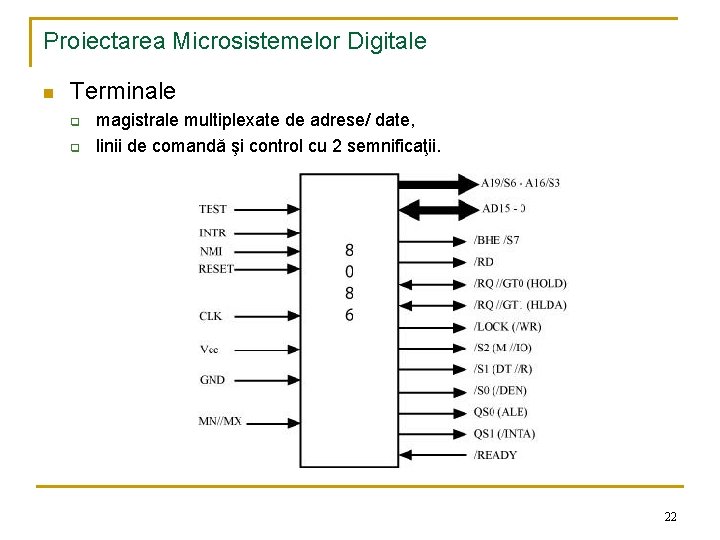 Proiectarea Microsistemelor Digitale n Terminale q q magistrale multiplexate de adrese/ date, linii de