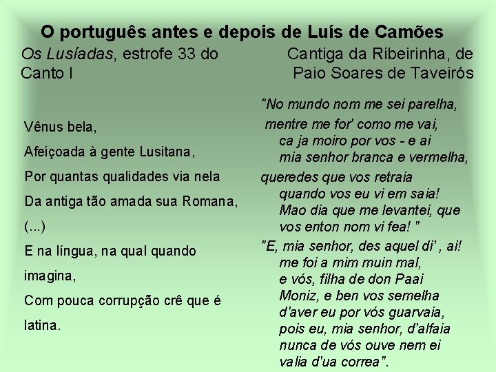 O português antes e depois de Luís de Camões Os Lusíadas, estrofe 33 do