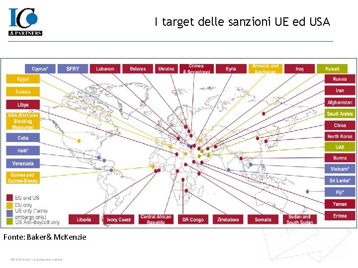 I target delle sanzioni UE ed USA Fonte: Baker& Mc. Kenzie ©IC&Partners riproduzione vietata