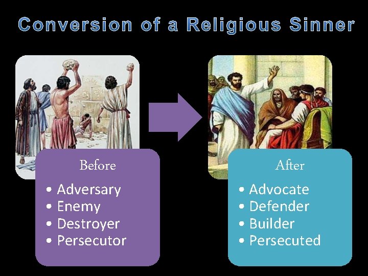 Before • Adversary • Enemy • Destroyer • Persecutor After • Advocate • Defender