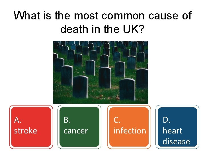 What is the most common cause of death in the UK? A. stroke B.