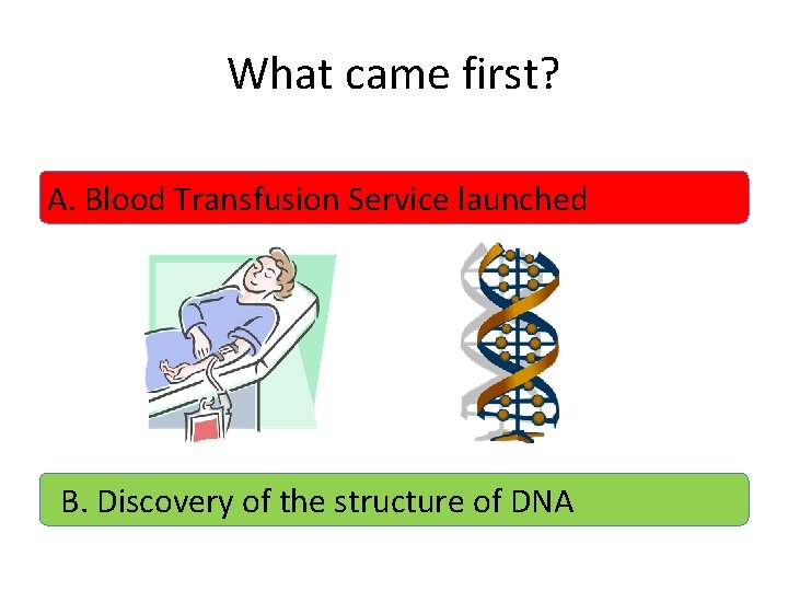 What came first? A. Blood Transfusion Service launched B. Discovery of the structure of