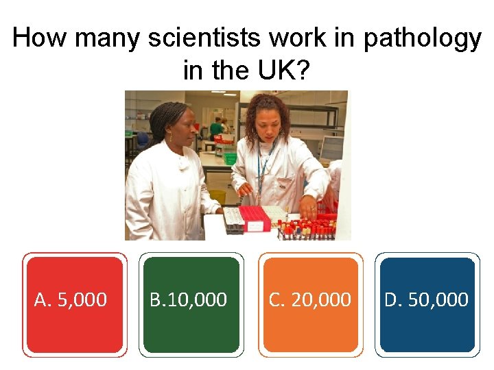 How many scientists work in pathology in the UK? A. 5, 000 B. 10,