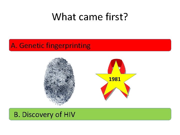 What came first? A. Genetic fingerprinting 1981 B. Discovery of HIV 