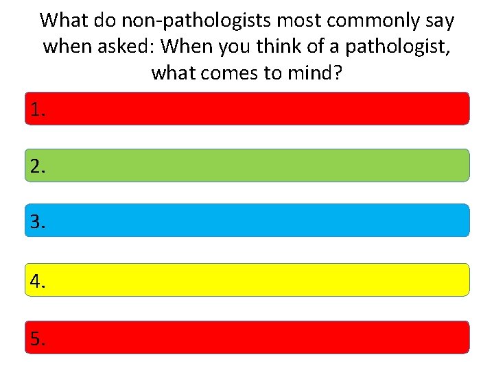 What do non-pathologists most commonly say when asked: When you think of a pathologist,