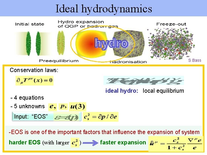 Ideal hydrodynamics S. Bass Conservation laws: ideal hydro: local equilibrium - 4 equations -