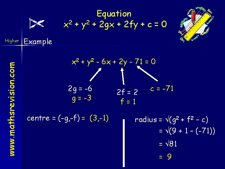 Equation x 2 + y 2 + 2 gx + 2 fy + c