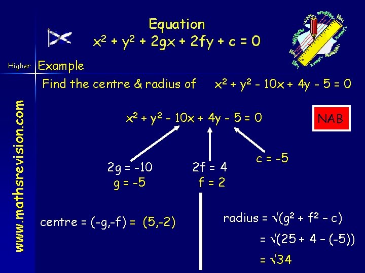 Equation x 2 + y 2 + 2 gx + 2 fy + c