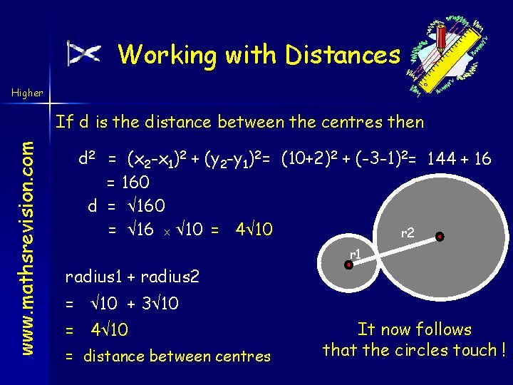 Working with Distances Higher www. mathsrevision. com If d is the distance between the