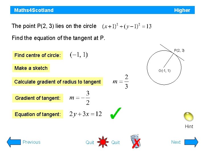 Maths 4 Scotland Higher The point P(2, 3) lies on the circle Find the