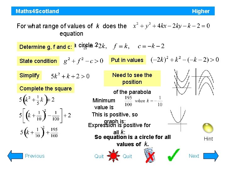 Maths 4 Scotland Higher For what range of values of k does the equation