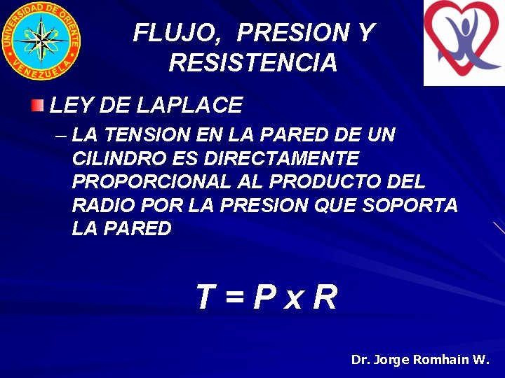 FLUJO, PRESION Y RESISTENCIA LEY DE LAPLACE – LA TENSION EN LA PARED DE
