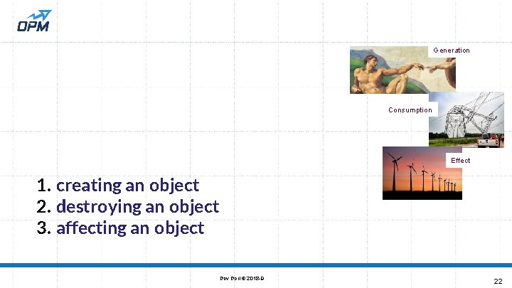 Generation Consumption Effect 1. creating an object 2. destroying an object 3. affecting an
