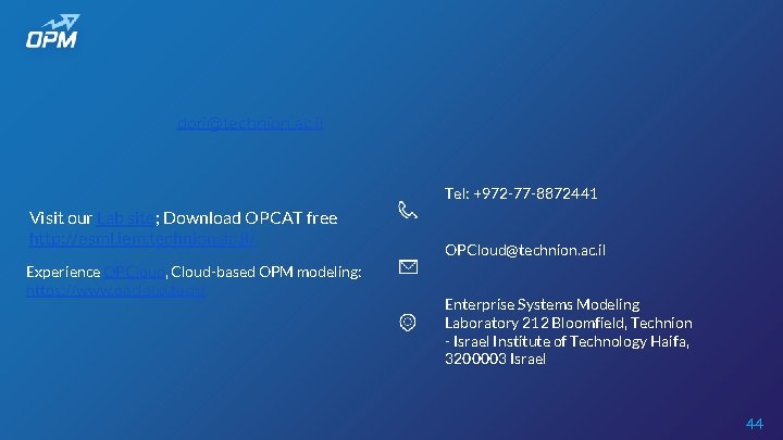 dori@technion. ac. il Tel: +972 -77 -8872441 Visit our Lab site; Download OPCAT free