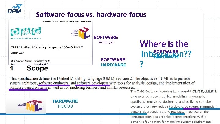 Software-focus vs. hardware-focus SOFTWARE FOCUS SOFTWARE HARDWARE FOCUS Where is the SOFTWARE integration? ?