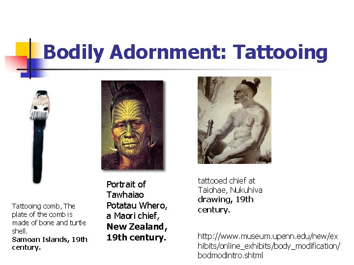 Bodily Adornment: Tattooing comb, The plate of the comb is made of bone and