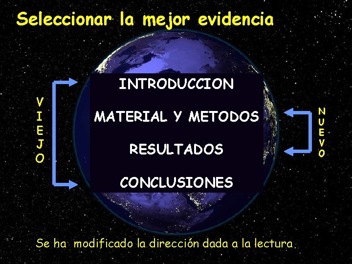 Seleccionar la mejor evidencia INTRODUCCION V I E J O MATERIAL Y METODOS RESULTADOS