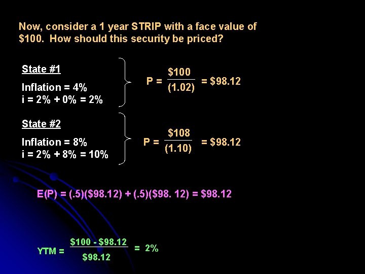 Now, consider a 1 year STRIP with a face value of $100. How should