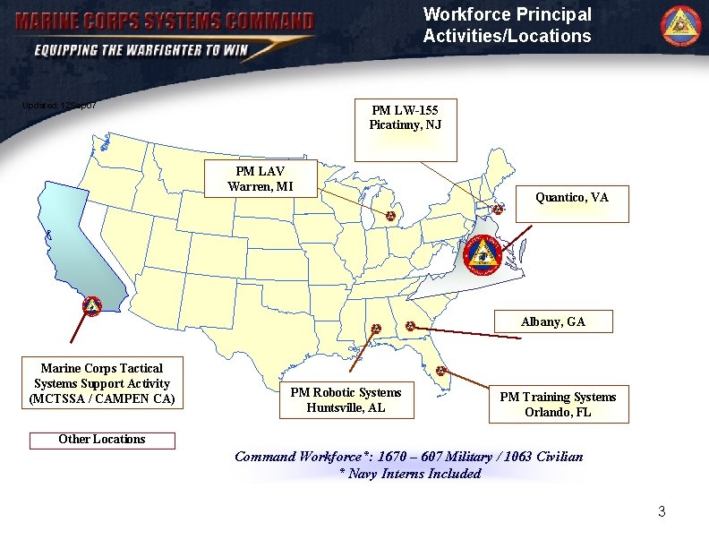 Workforce Principal Activities/Locations Updated 12 Sep 07 PM LW-155 Picatinny, NJ PM LAV Warren,