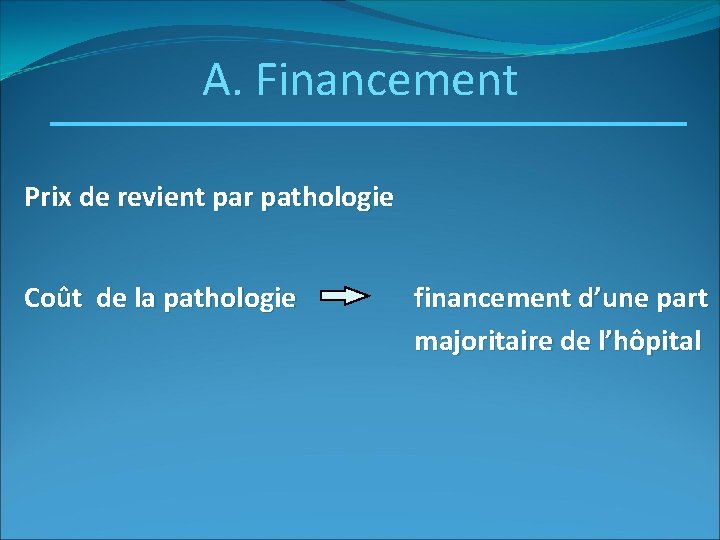 A. Financement Prix de revient par pathologie Coût de la pathologie financement d’une part