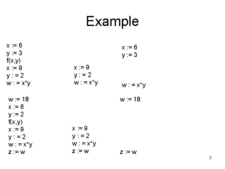 Example x : = 6 y : = 3 f(x, y) x : =