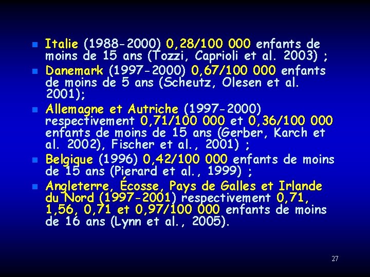 n n n Italie (1988 -2000) 0, 28/100 000 enfants de moins de 15