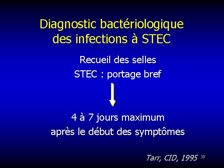 Diagnostic bactériologique des infections à STEC Recueil des selles STEC : portage bref 4