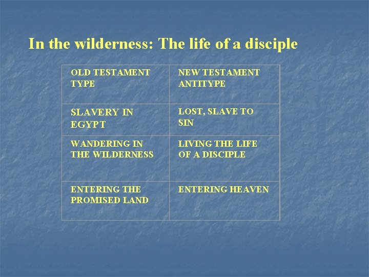  In the wilderness: The life of a disciple OLD TESTAMENT TYPE NEW TESTAMENT