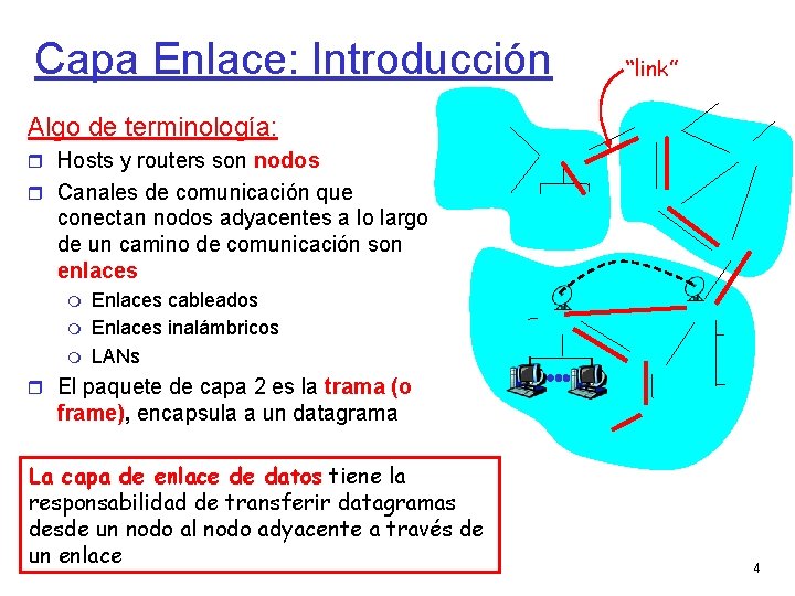 Capa Enlace: Introducción “link” Algo de terminología: Hosts y routers son nodos Canales de