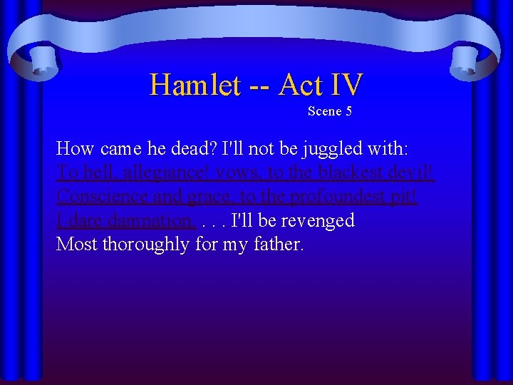 Hamlet -- Act IV Scene 5 How came he dead? I'll not be juggled Hamlet -- Act IV Scene 5 How came he dead? I'll not be juggled