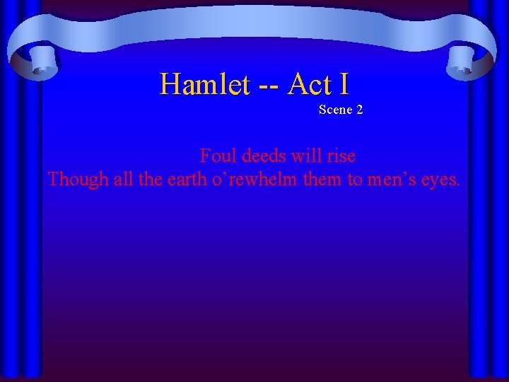 Hamlet -- Act I Scene 2 Foul deeds will rise Though all the earth Hamlet -- Act I Scene 2 Foul deeds will rise Though all the earth