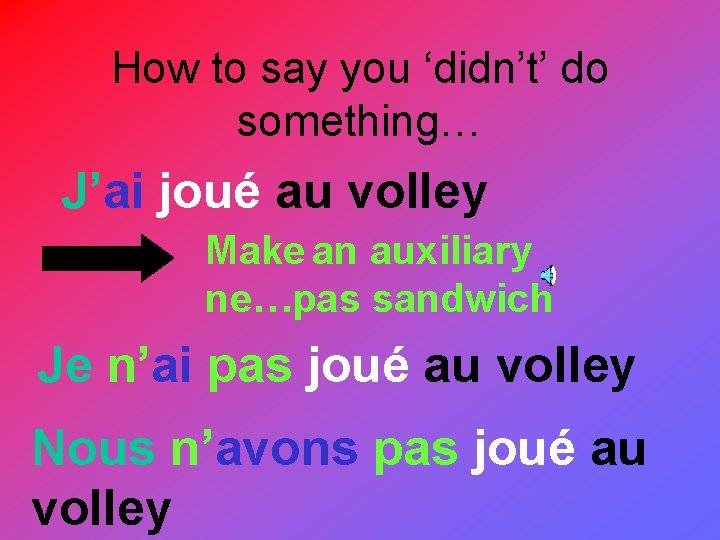 How to say you ‘didn’t’ do something… J’ai joué au volley Make an auxiliary