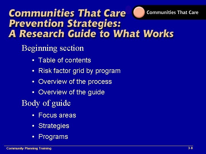 Beginning section • Table of contents • Risk factor grid by program • Overview