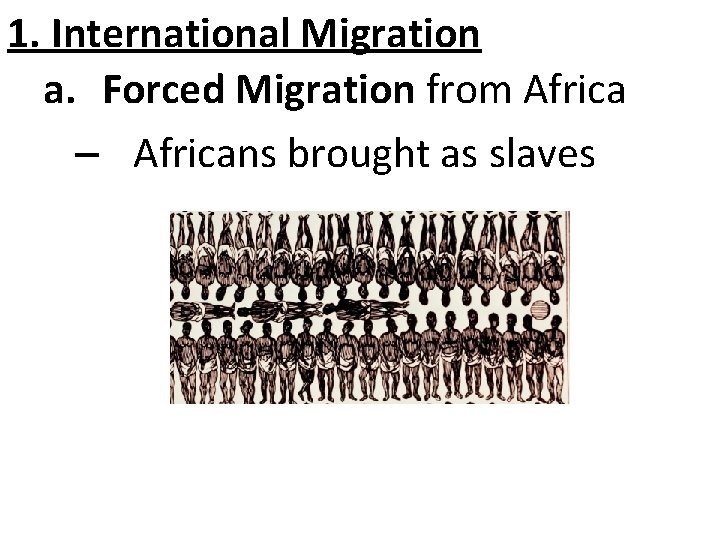 1. International Migration a. Forced Migration from Africa – Africans brought as slaves 