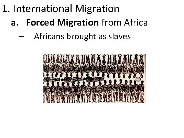 1. International Migration a. Forced Migration from Africa – Africans brought as slaves 