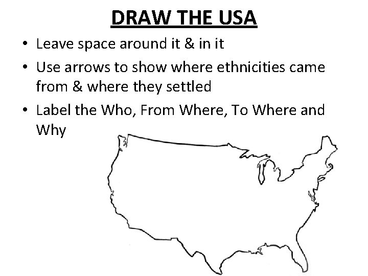 DRAW THE USA • Leave space around it & in it • Use arrows