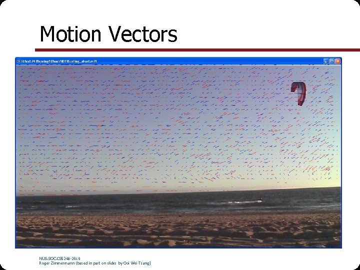 Motion Vectors NUS. SOC. CS 5248 -2010 Roger Zimmermann (based in part on slides