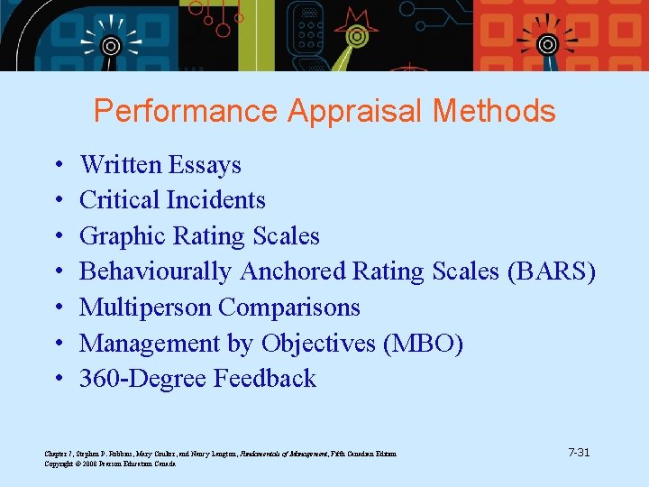 Performance Appraisal Methods • • Written Essays Critical Incidents Graphic Rating Scales Behaviourally Anchored Performance Appraisal Methods • • Written Essays Critical Incidents Graphic Rating Scales Behaviourally Anchored