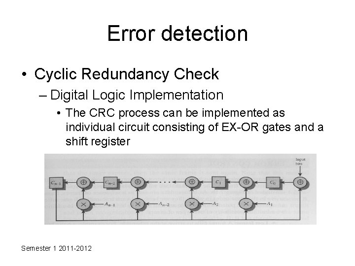 Error detection • Cyclic Redundancy Check – Digital Logic Implementation • The CRC process