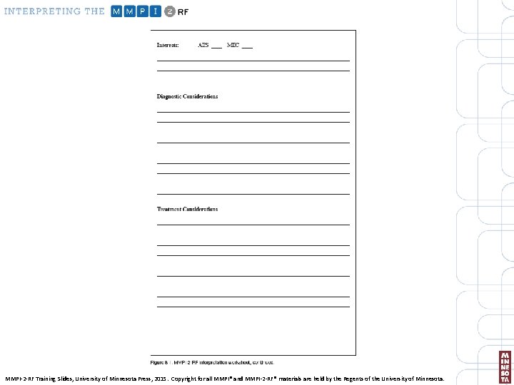 MMPI-2 -RF Training Slides, University of Minnesota Press, 2015. Copyright for all MMPI® and