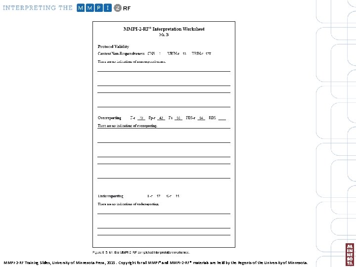MMPI-2 -RF Training Slides, University of Minnesota Press, 2015. Copyright for all MMPI® and