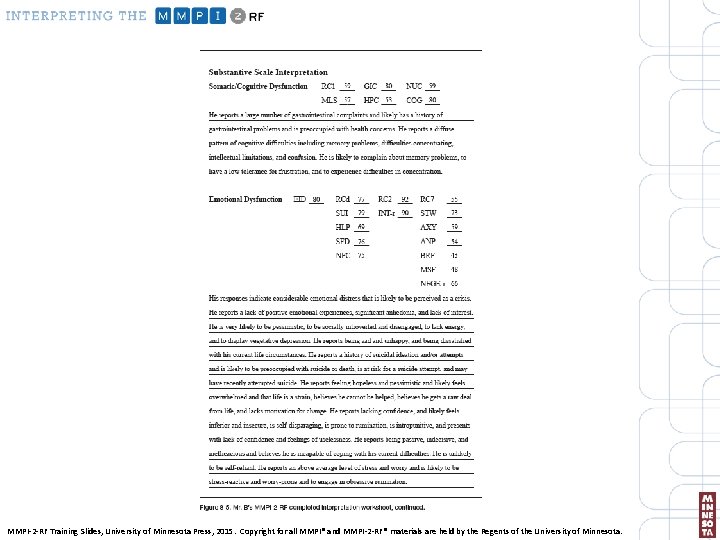MMPI-2 -RF Training Slides, University of Minnesota Press, 2015. Copyright for all MMPI® and